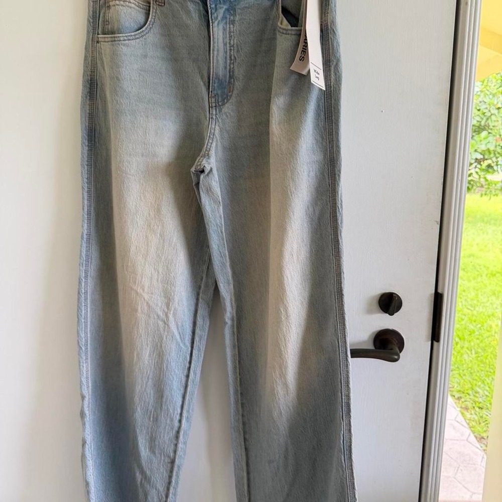 No Boundaries Womens Wide Leg Jeans Light Wash Mid Rise Denim Blue Size 8 NWT